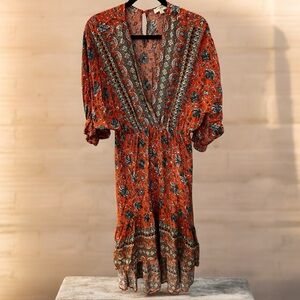 Umgee Vibrant Orange Paisley Midi Dress
